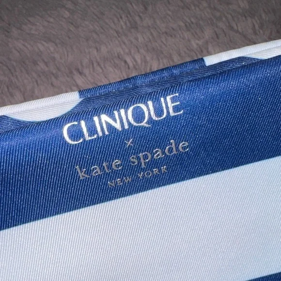 Kate Spade Clinique collab Cosmetic Bag Navy Green White Makeup Toiletries Pouch - Picture 2 of 9